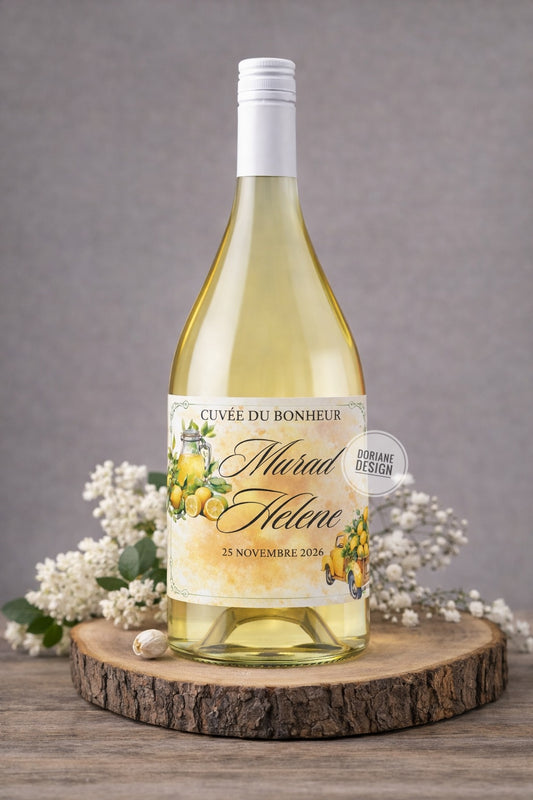 Etiquette bouteille personnalisé mariage Dolce vita citrons