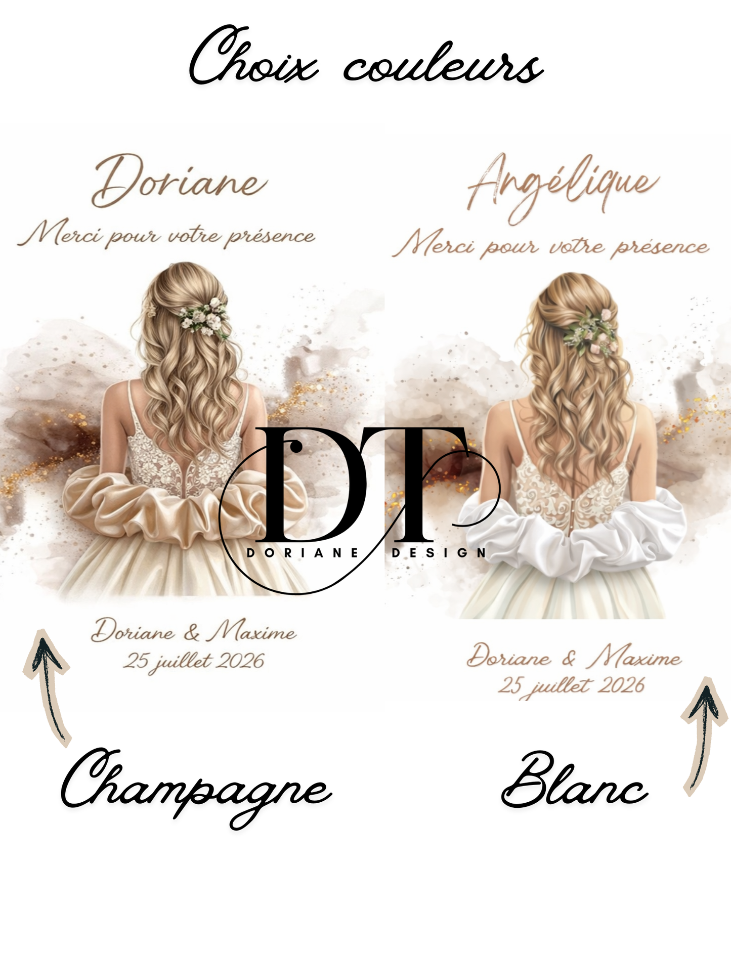 Cadeaux invités mariage " cartes mariée avec chouchou " cadeau EVJF , demoiselle d'honneur , temoin..