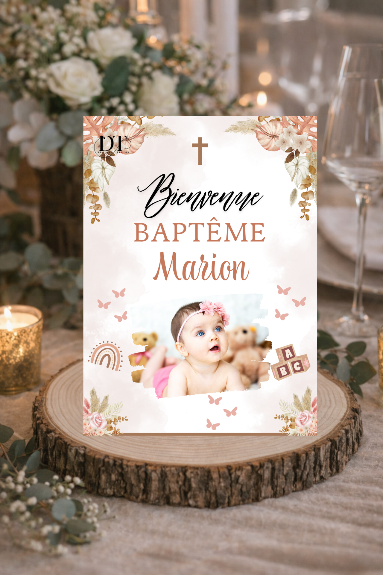 Affiche décoration de baptême thème champetre