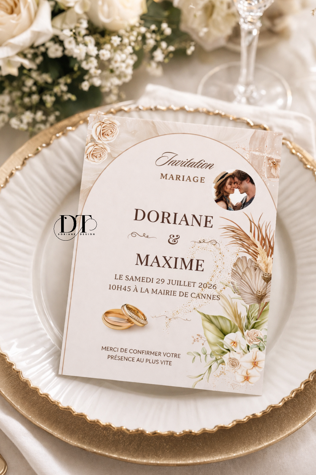 Faire part mariage personnalisée floral champêtre