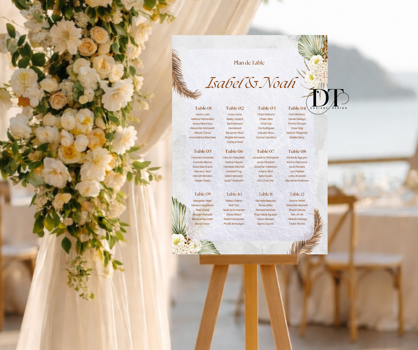 Plan de table personnalisé champetre pampa panneau métal A4 panneau plan de table mariage baptême anniversaire Plan de table champêtre
