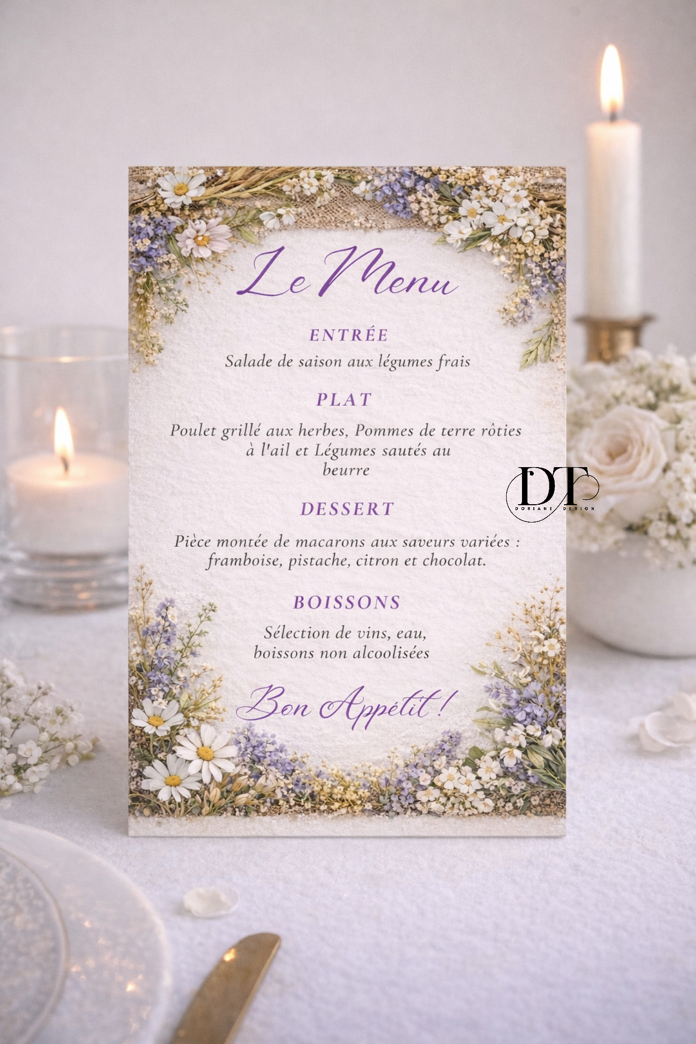 Menu mariage Champêtre fleurs