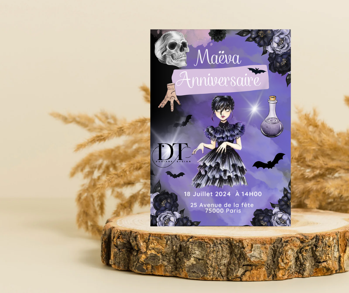 Invitation anniversaire Mercredi Addams Wednesday