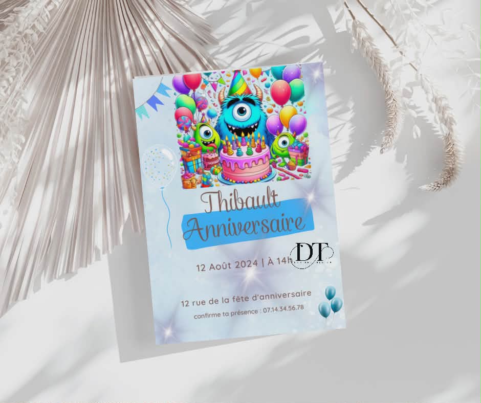 Invitation anniversaire petits monstres colorés