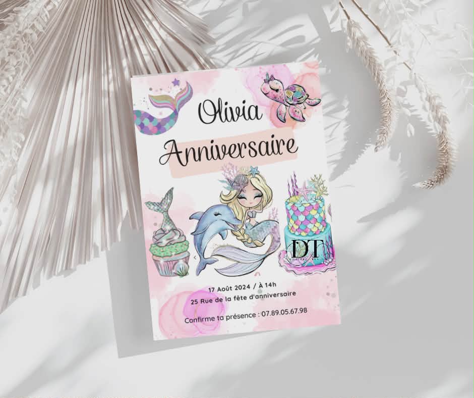 Invitation anniversaire Sirène coloré Pastel