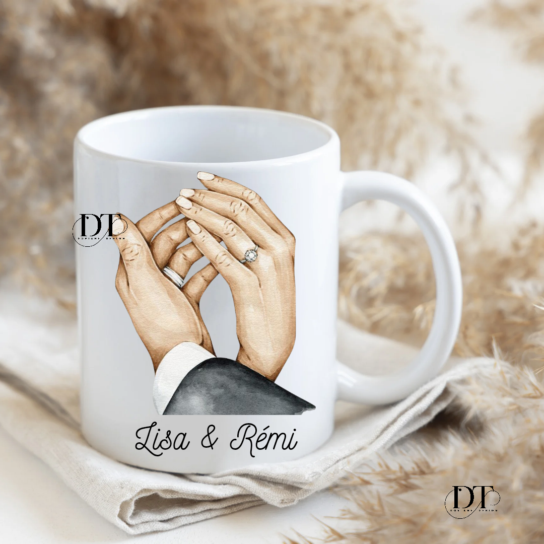 Mug mariage couple Mains Alliances