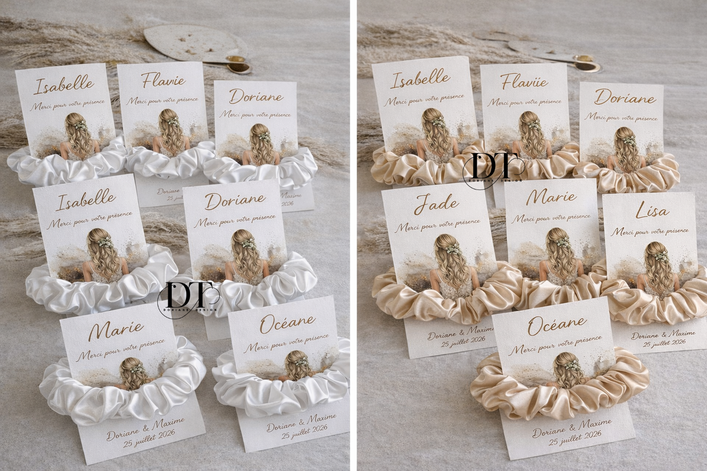 Cadeaux invités mariage " cartes mariée avec chouchou " cadeau EVJF , demoiselle d'honneur , temoin..