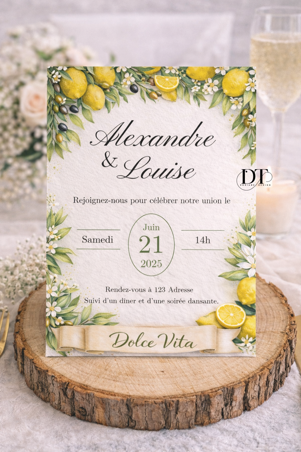Faire part mariage Dolce Vita citrons