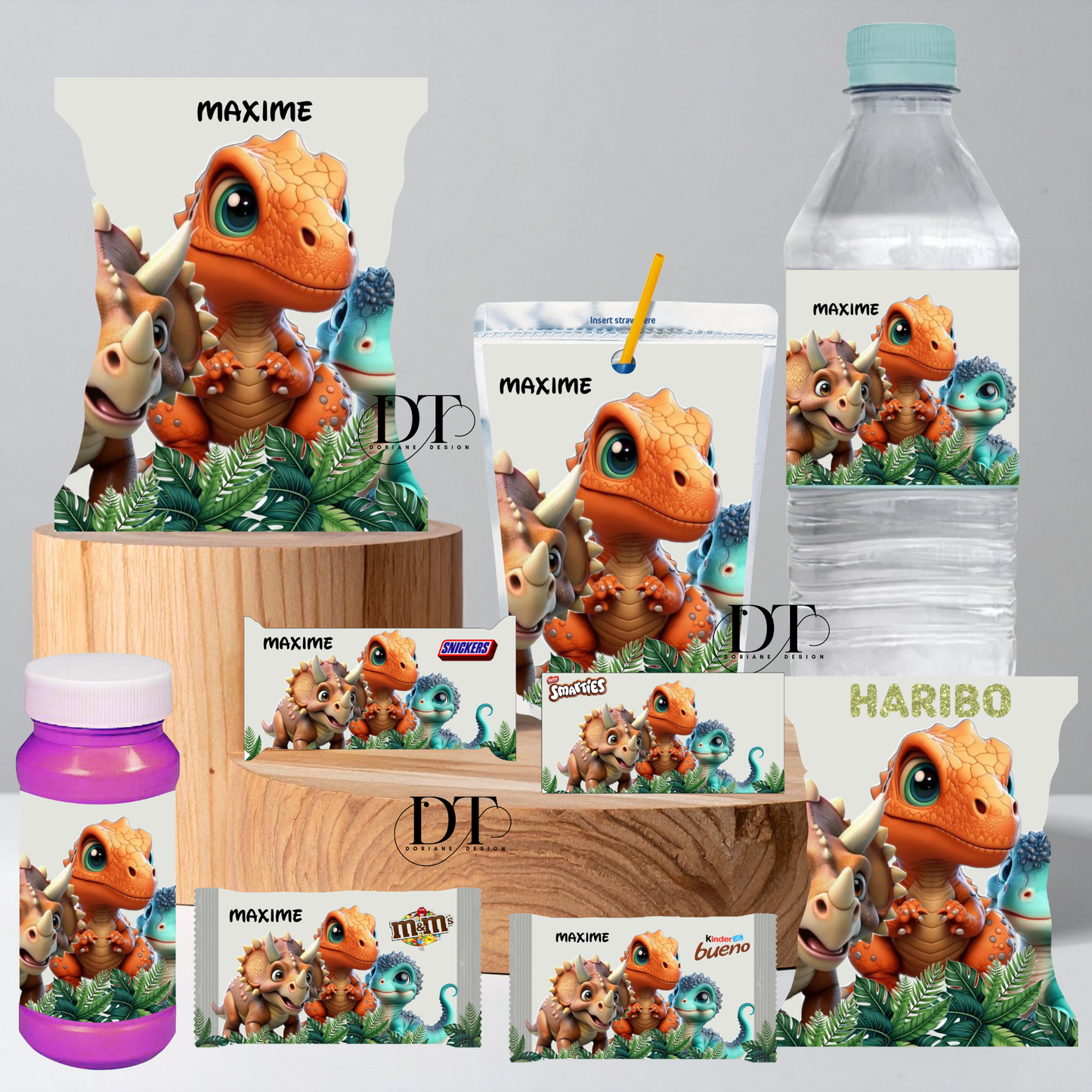 Emballages personnalisés bonbons et chocolats dinosaures