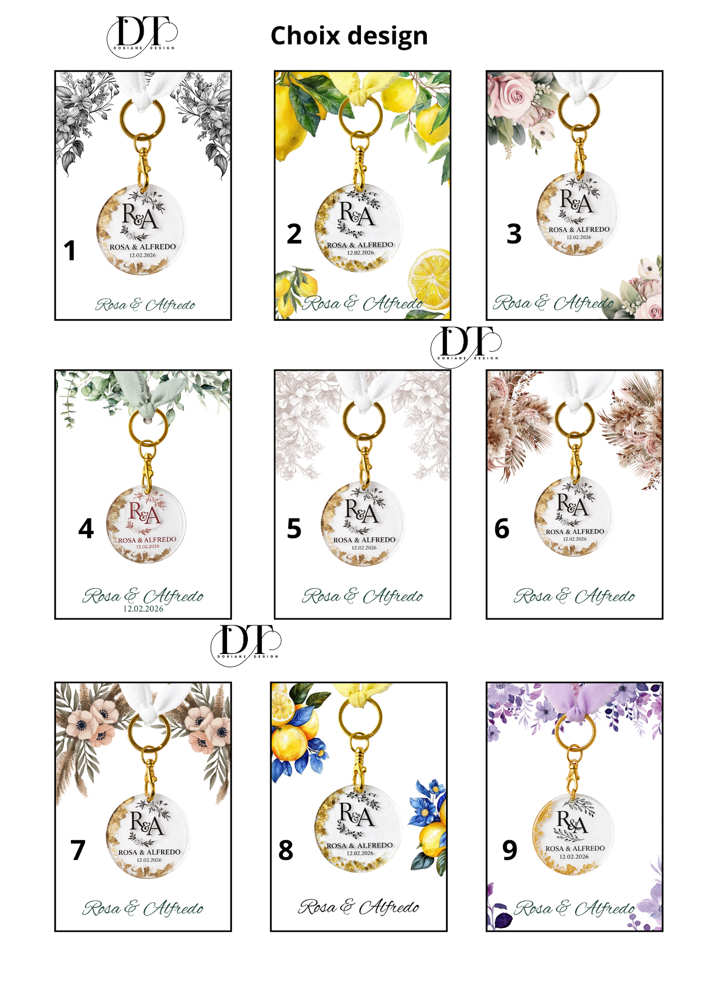 Porte-clé personnalisé plexiglas mariage | Cadeau invité avec initiales, prénoms & date | cadeaux invité original mariage feuille d’or