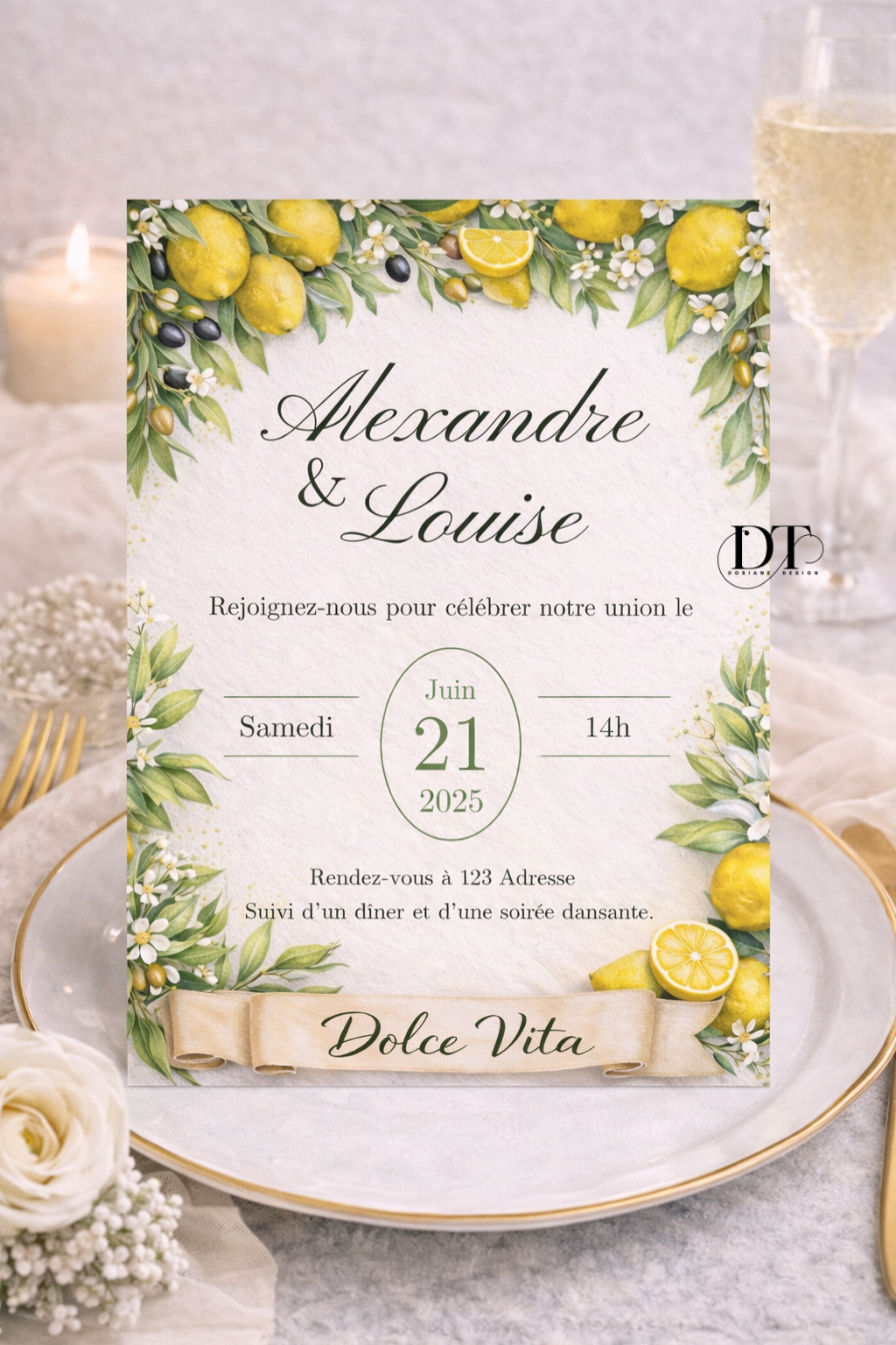 Faire part mariage Dolce Vita citrons