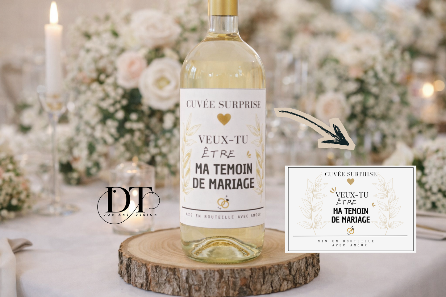 Etiquette bouteille " veux tu être ma témoin "