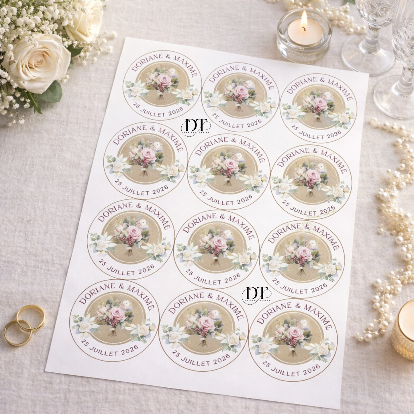 Étiquettes personnalisables mariage – stickers personnalisés waterproof autocollantes – autocollants pour gobelets, flûtes, invitations, baptême, anniversaire