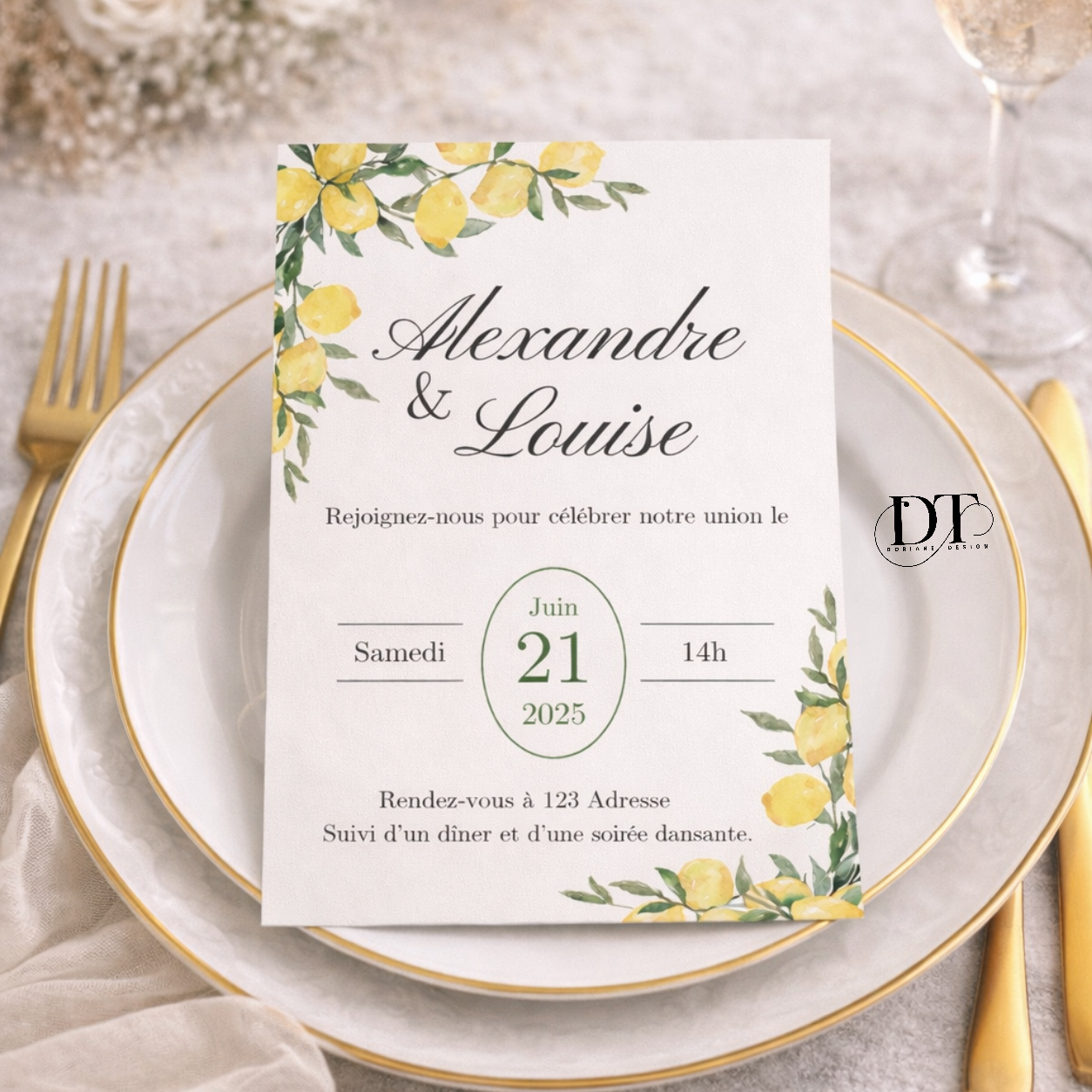 Faire part mariage dolce vita ,  citrons