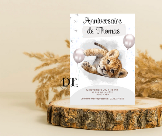 Invitation anniversaire Animal lionceau