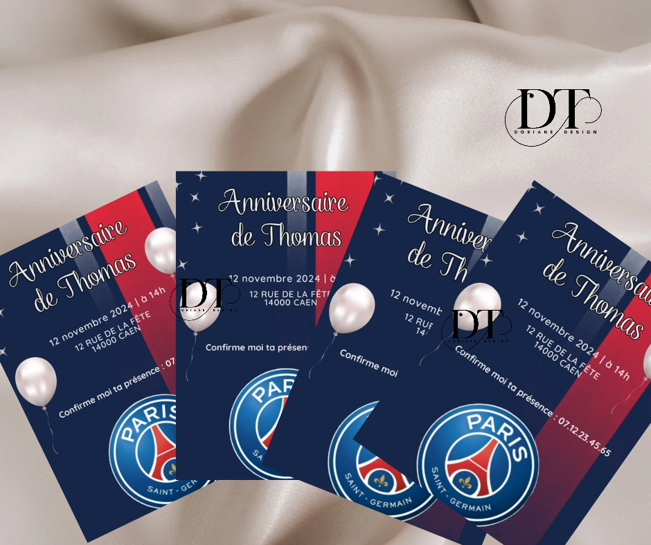 Invitation anniversaire PSG carte anniversaire Paris Saint Germain
