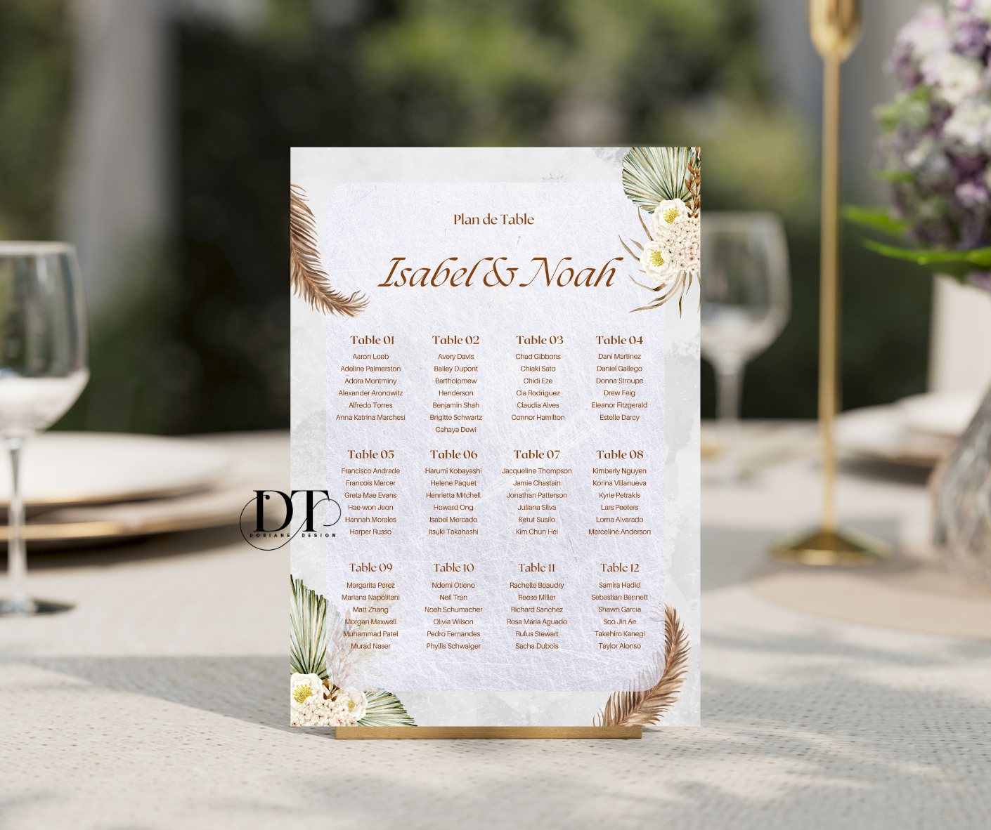 Plan de table personnalisé champetre pampa panneau métal A4 panneau plan de table mariage baptême anniversaire Plan de table champêtre