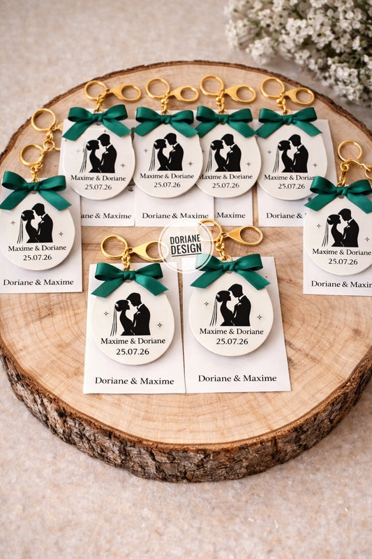 Porte-clé mariage personnalisé | Cadeau invités mariage  Porte clé avec prénoms et date | Cadeau témoin invité | Souvenir mariage chic Cadeau invité bapteme , anniversaire.. porte clé initial