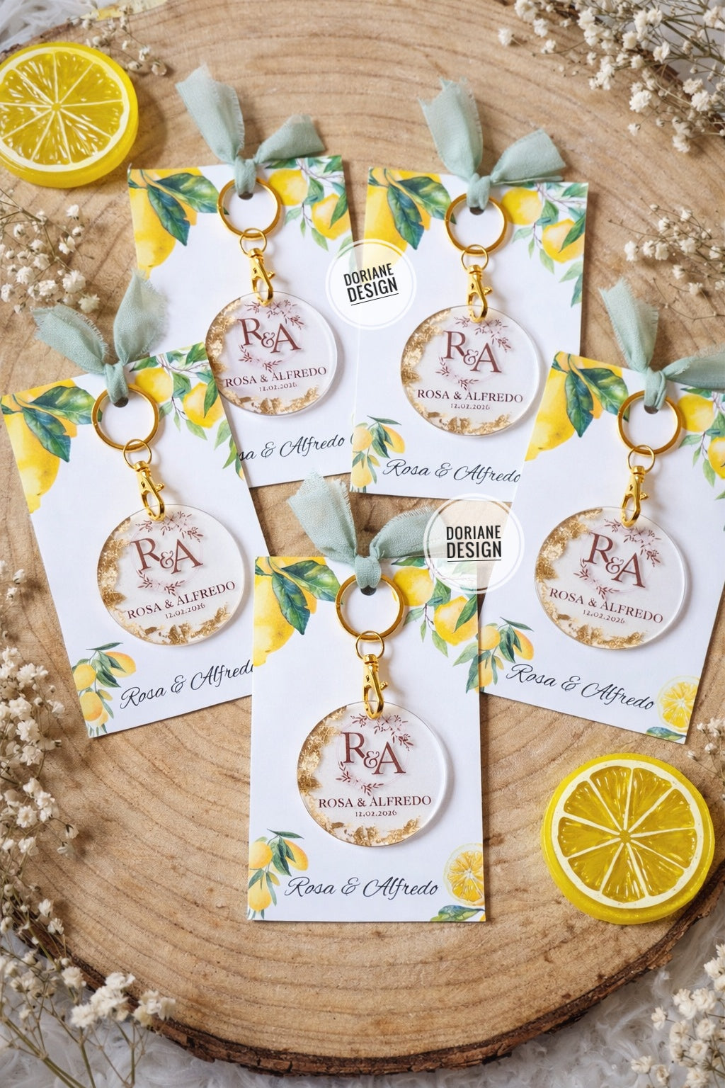 Porte-clé personnalisé plexiglas mariage | Cadeau invité avec initiales, prénoms & date | cadeaux invité original mariage feuille d’or