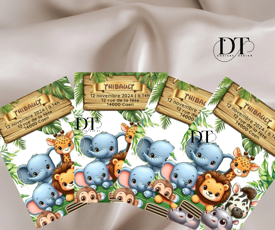 Invitation anniversaire Animaux jungle