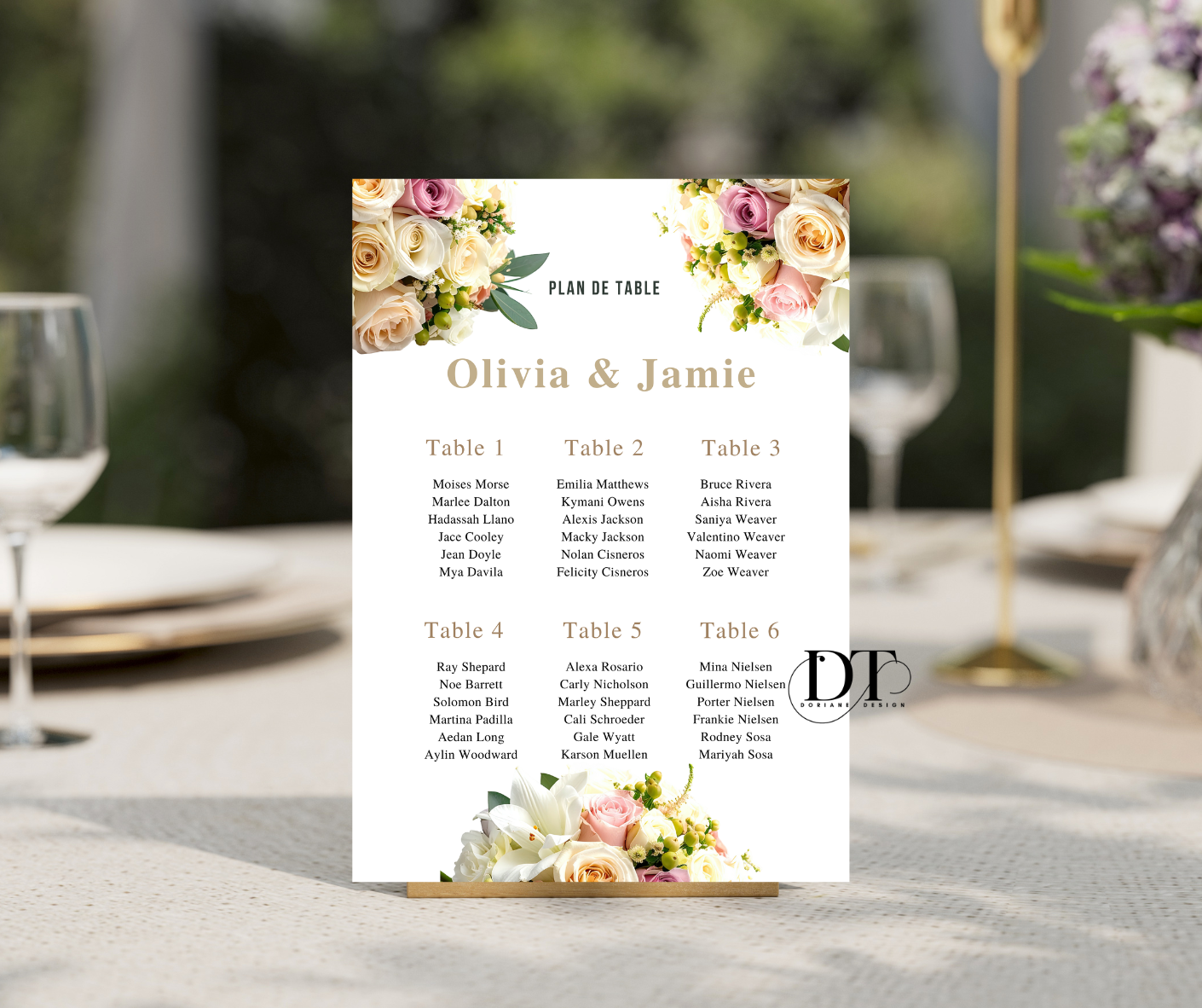 Plan de table personnalisé floral roses colorées panneau métal A4 panneau plan de table mariage baptême anniversaire Plan de table