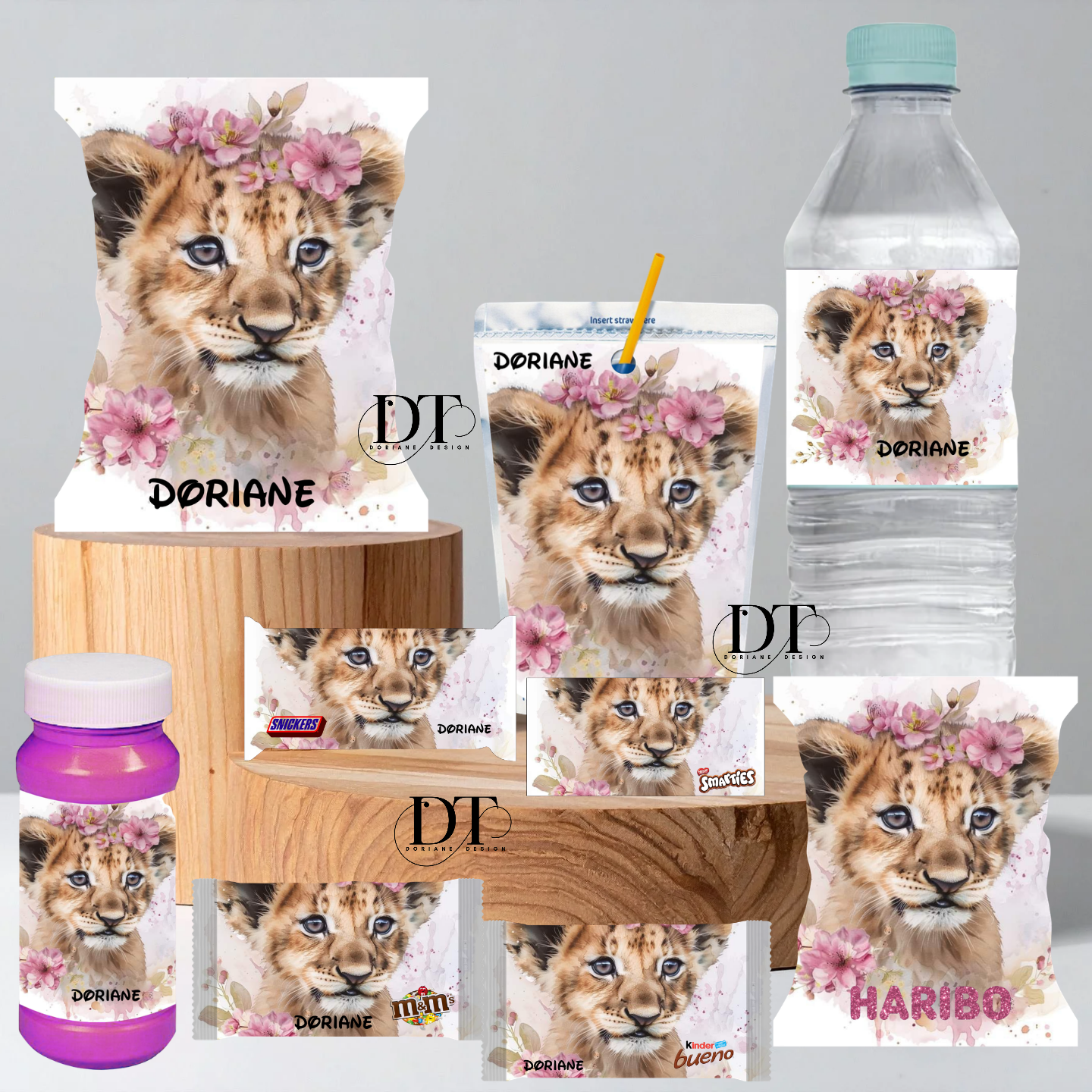 Emballages personnalisés bonbons et chocolats Tigre et fleurs