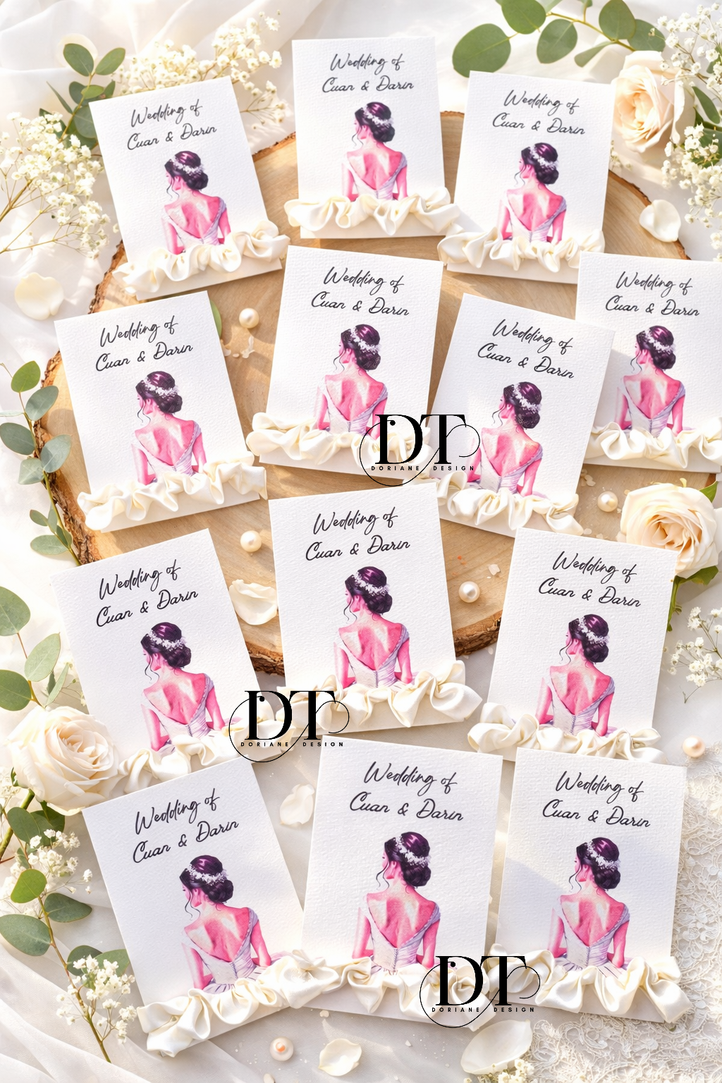Cadeaux invités mariage " cartes mariée avec chouchou " cadeau EVJF , demoiselle d'honneur , temoin..