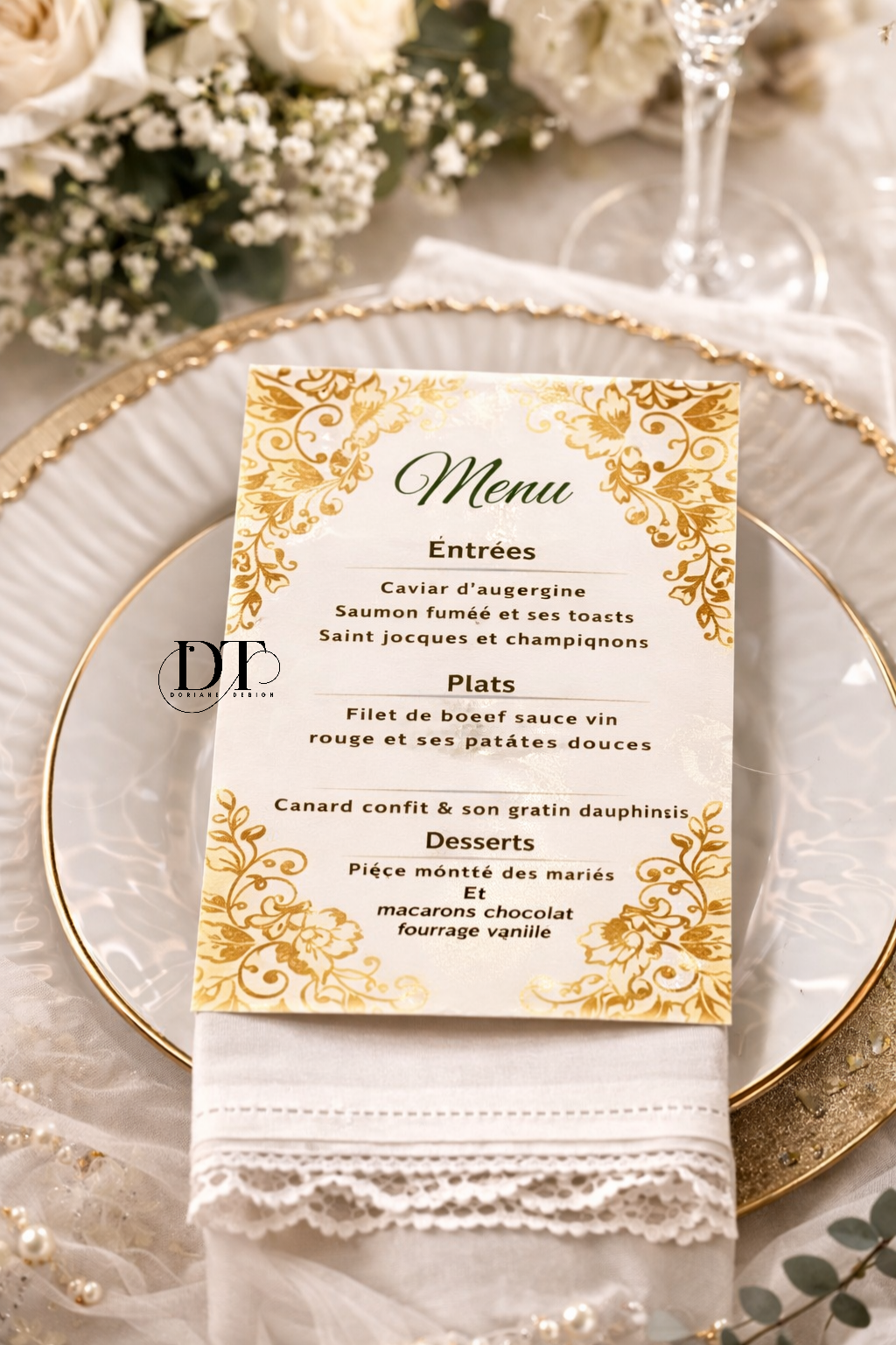 Menu mariage personnalisée oriental or