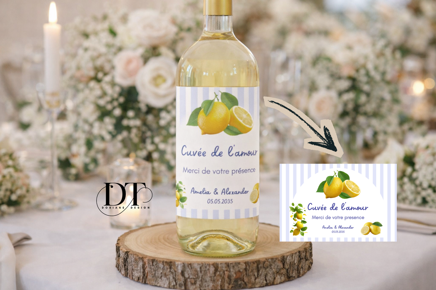 Etiquette bouteille personnalisé Dolce vita citrons