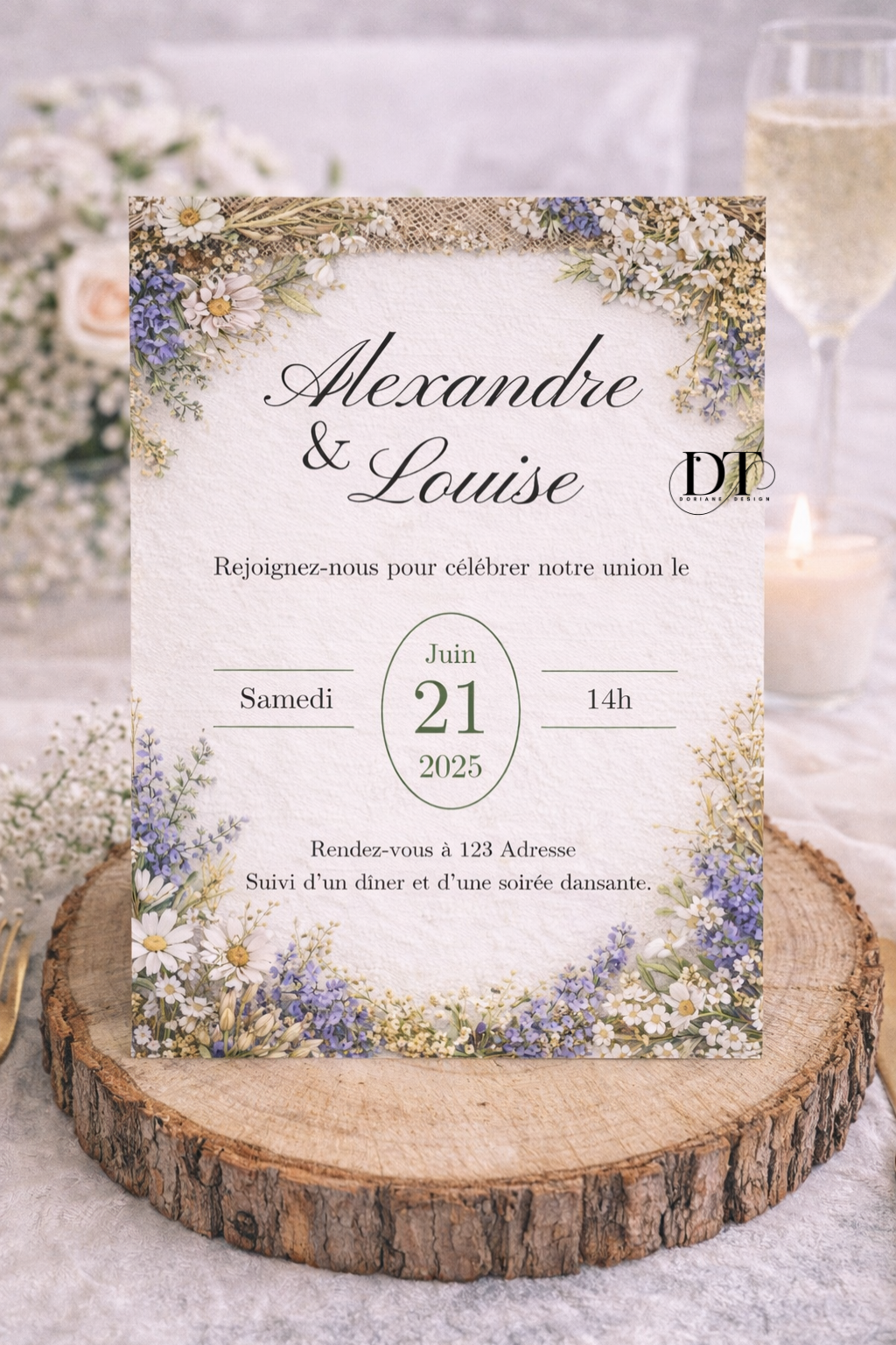Faire part mariage floral champêtre