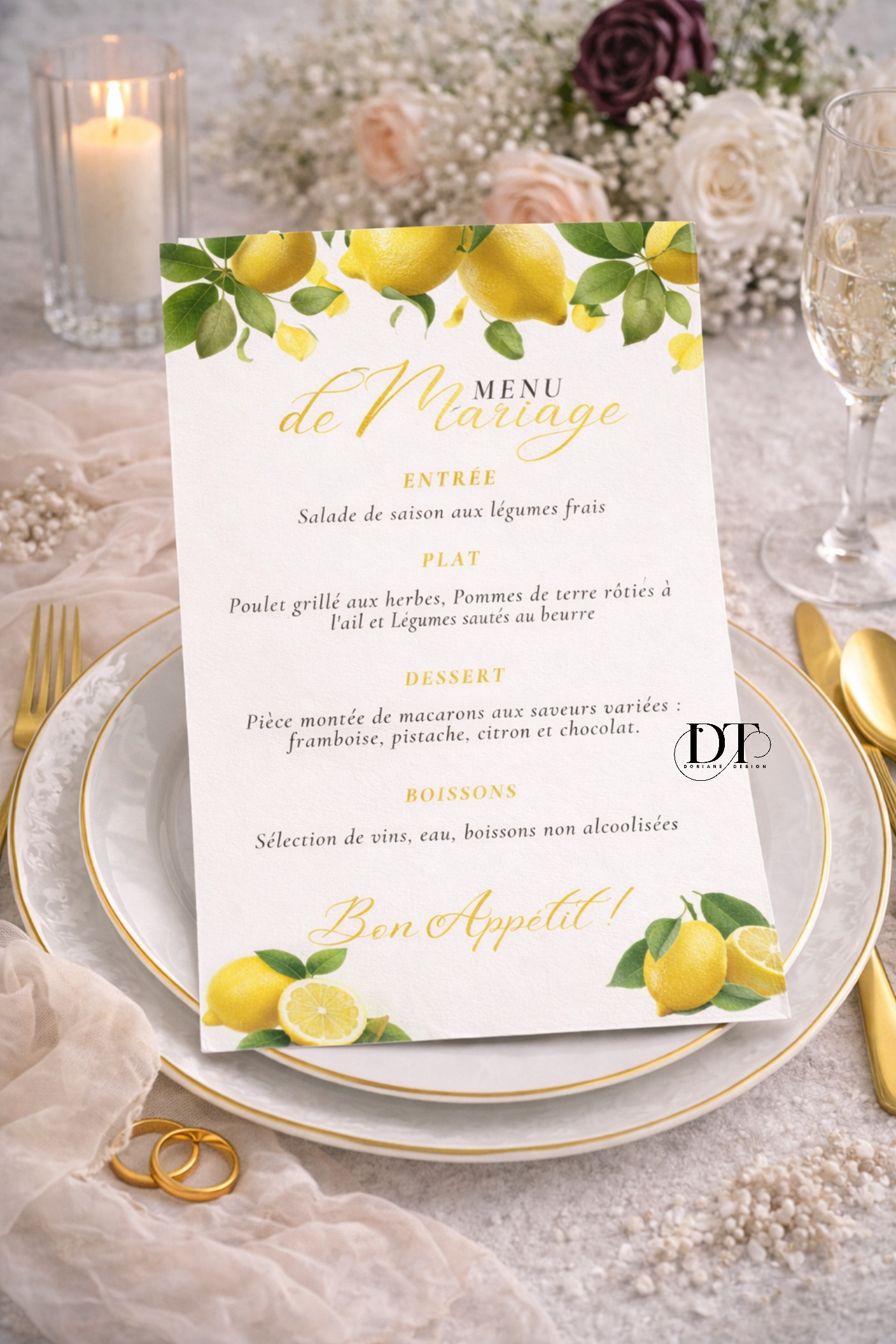 Menu mariage Dolce vita Jaune Citrons 🍋