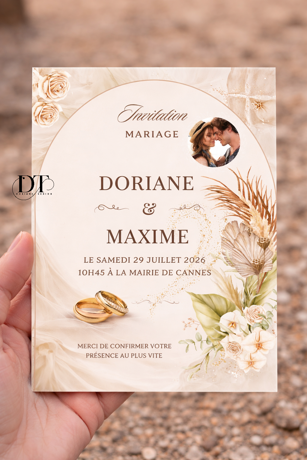 Faire part mariage personnalisée floral champêtre