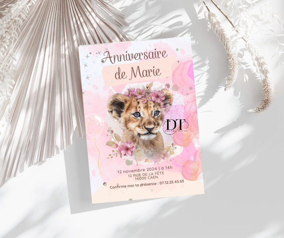 Invitation anniversaire Animal lionceau