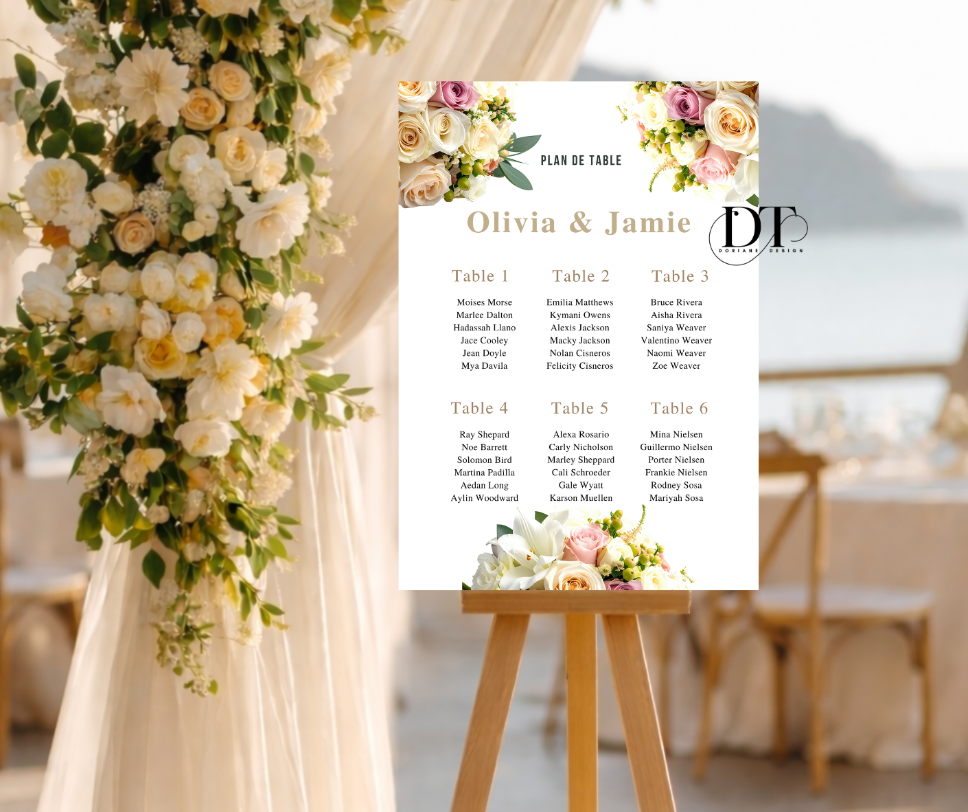 Plan de table personnalisé floral roses colorées panneau métal A4 panneau plan de table mariage baptême anniversaire Plan de table