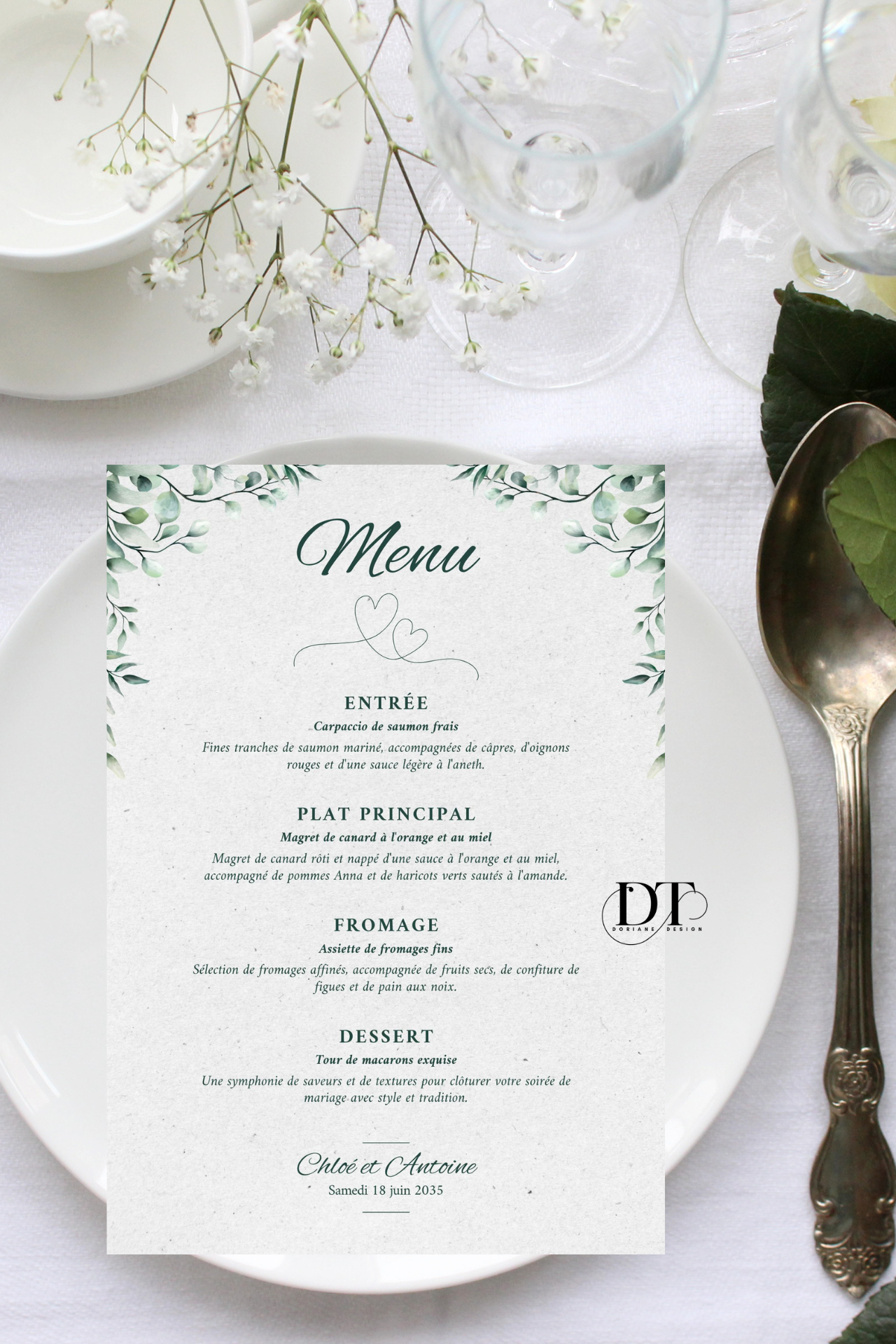 Menu mariage Eucalyptus Minimaliste & Nature délicate