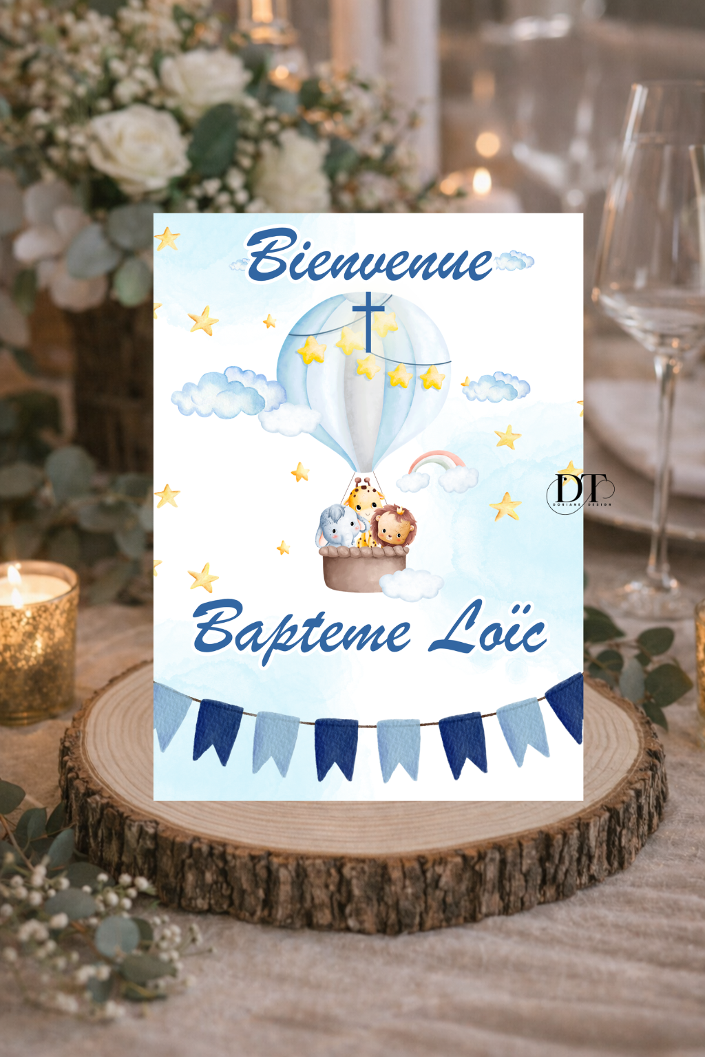 Panneau baptême Montgolfière & Animaux Safari