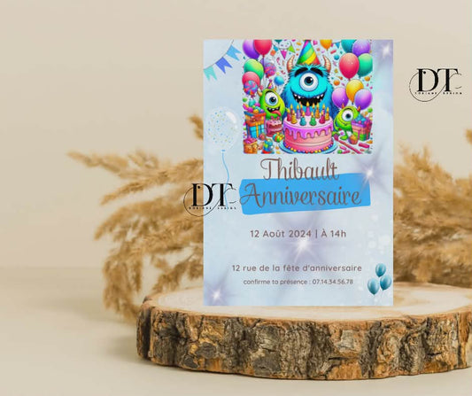 Invitation anniversaire petits monstres colorés