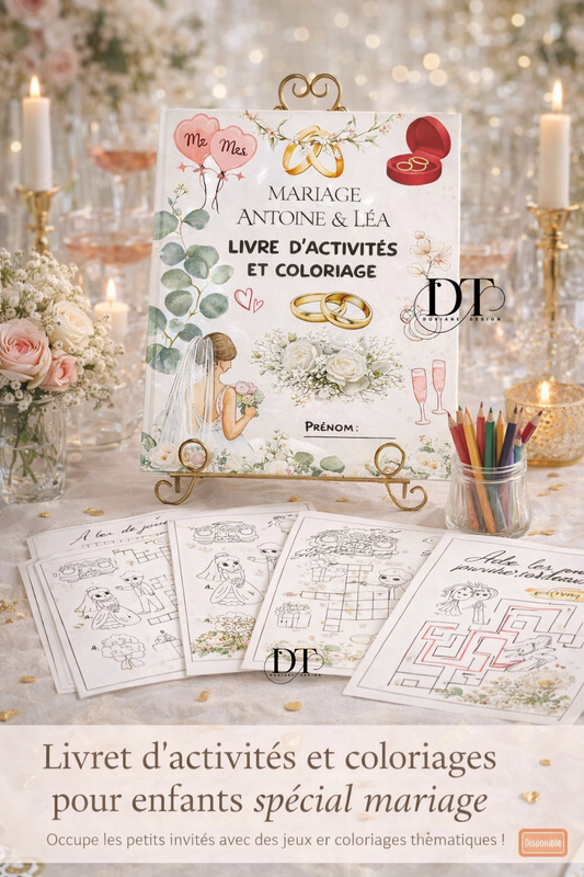 Livret d’activités mariage enfant imprimé – 15 pages jeux & coloriage – Kit enfants mariage – Animation enfants mariage – Cadeau invités enfants mariage