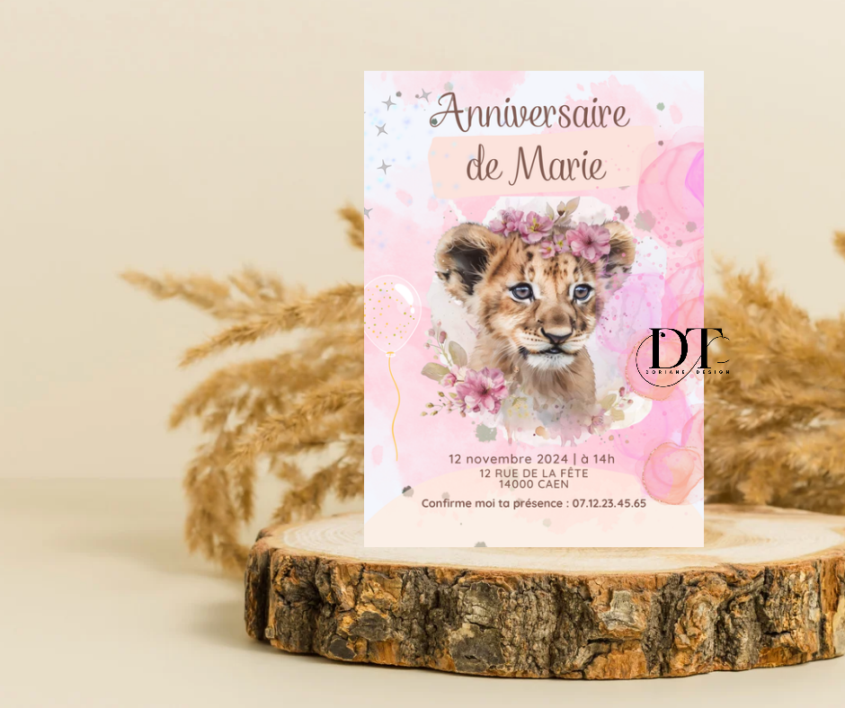 Invitation anniversaire Animal lionceau