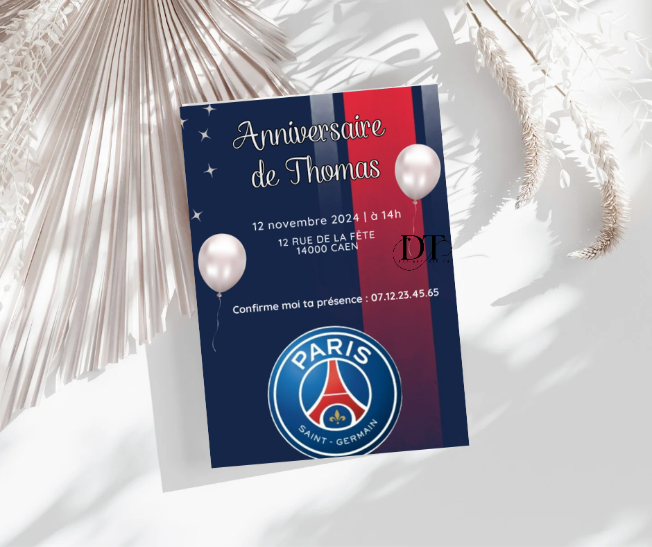 Invitation anniversaire PSG carte anniversaire Paris Saint Germain