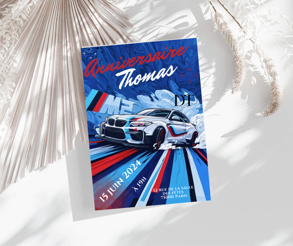 Invitation anniversaire voiture BMW