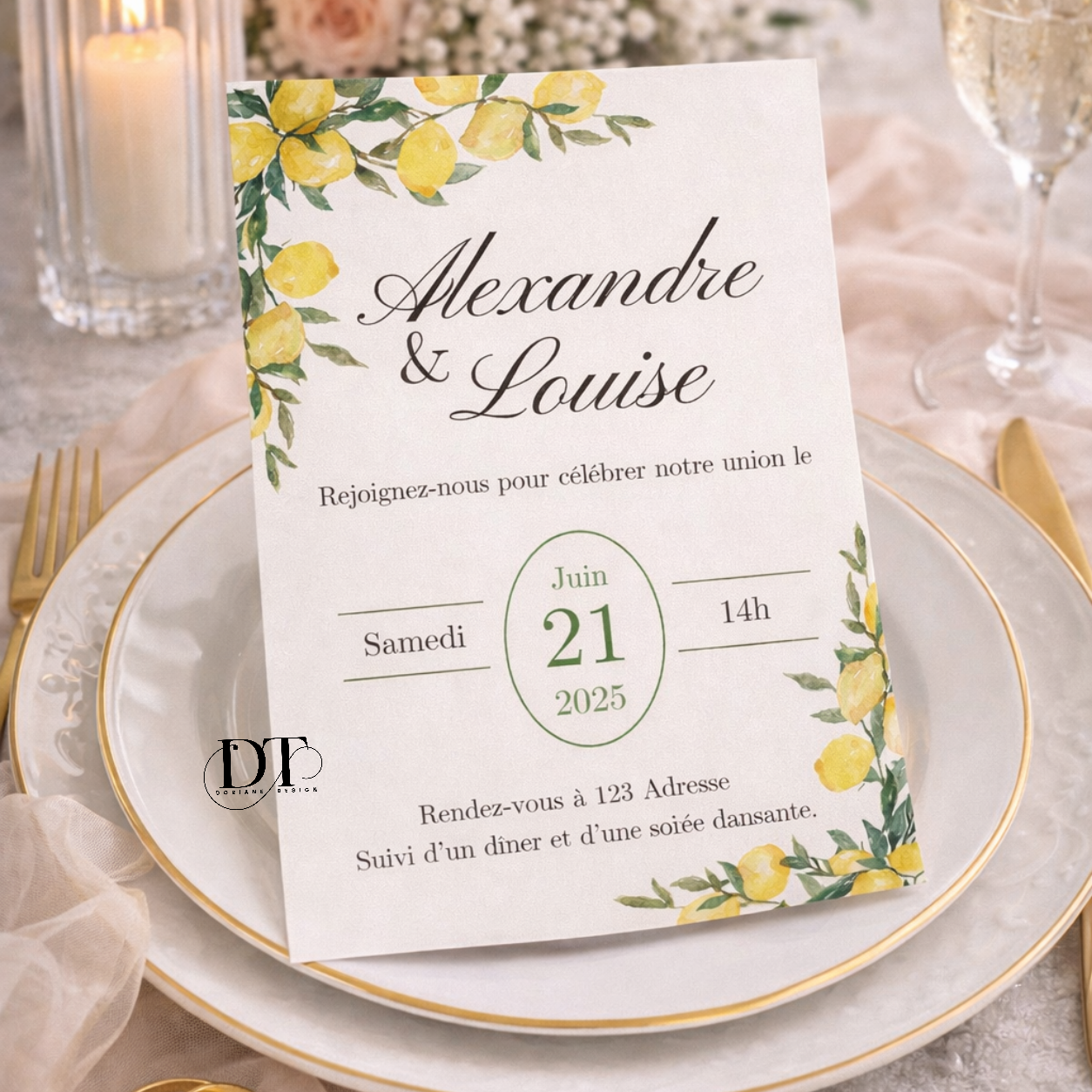 Faire part mariage dolce vita ,  citrons