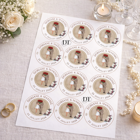 Étiquettes personnalisables mariage – stickers personnalisés waterproof autocollantes – autocollants pour gobelets, flûtes, invitations, baptême, anniversaire