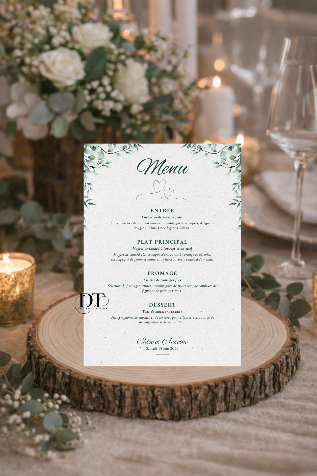 Menu mariage Eucalyptus Minimaliste & Nature délicate