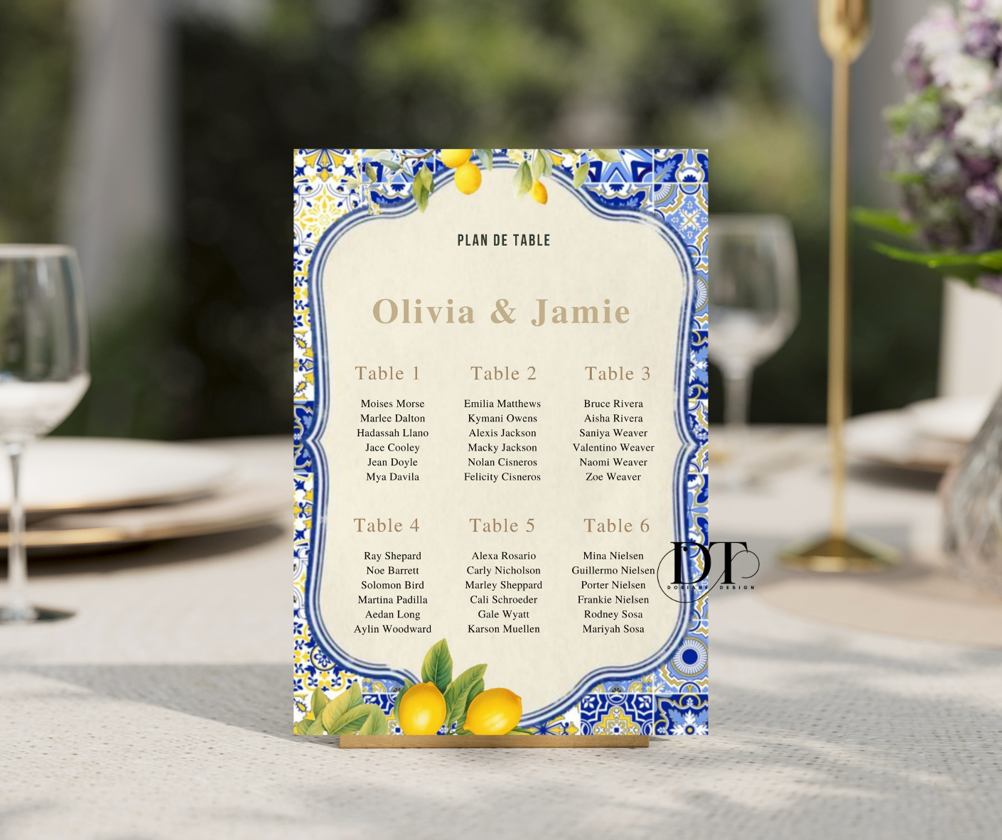 Plan de table personnalisé dolce vita bleu et citron colorées panneau métal A4 panneau plan de table mariage baptême anniversaire Plan de table
