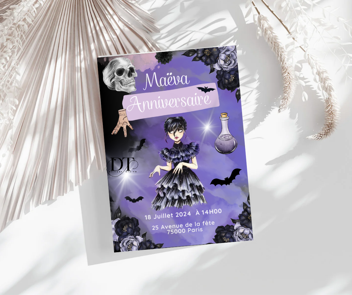 Invitation anniversaire Mercredi Addams Wednesday